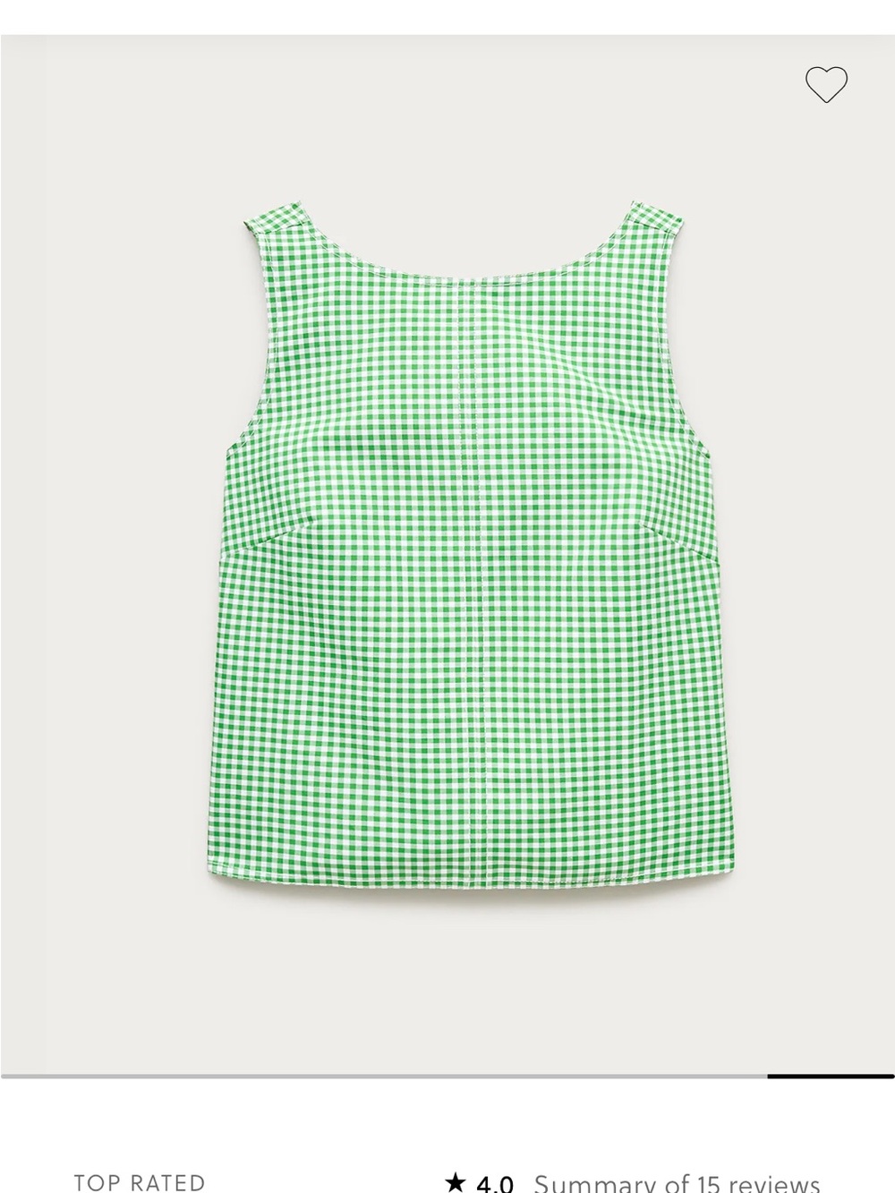 NWT J. Crew Green Gingham Scoop Neck Tank